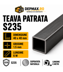 Teava patrata 40 x 40 x 1.5 mm, 6 metri